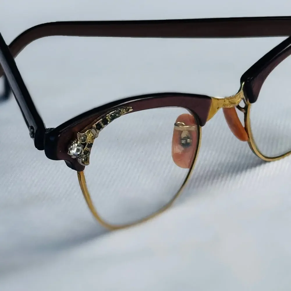 Vintage Artcraft 1/10 12K GF Rhinestone Browline Eyeglasses Frames 45-22 USA